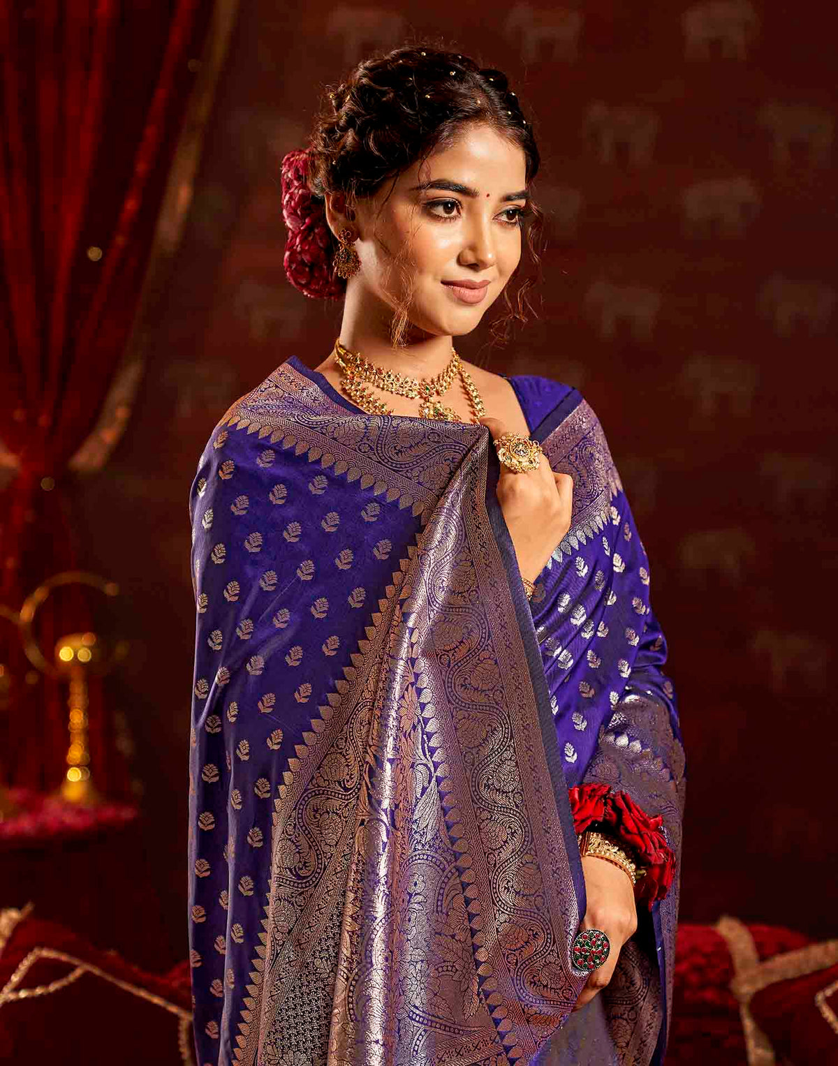 Navy Blue Silk Woven Banarasi Saree