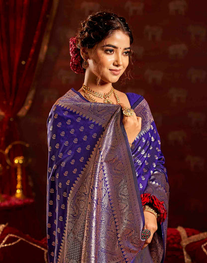 Navy Blue Silk Woven Banarasi Saree
