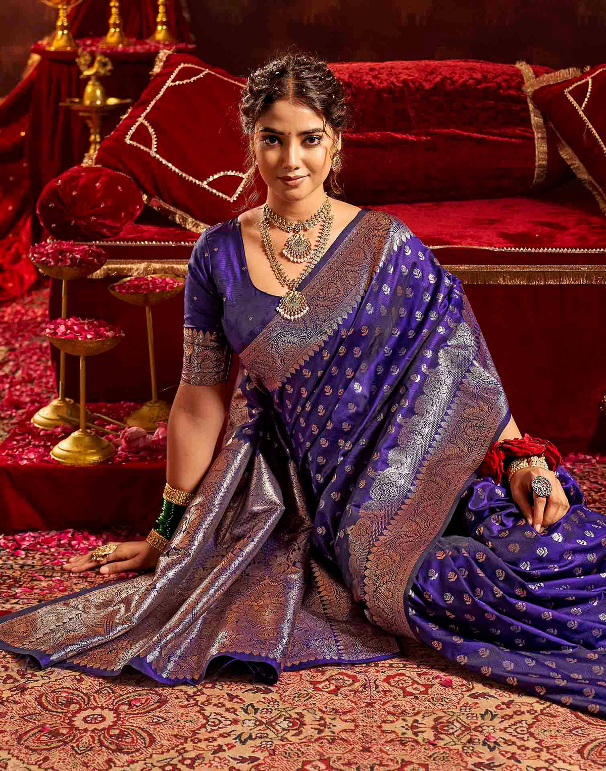 Navy Blue Silk Woven Banarasi Saree
