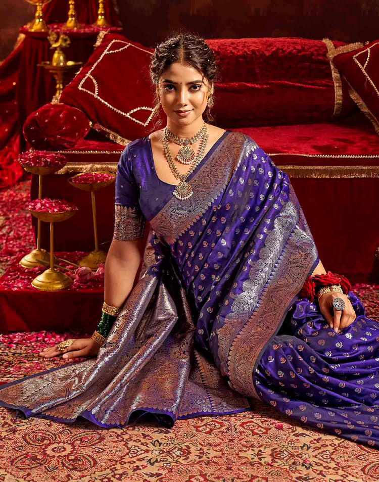 Navy Blue Silk Woven Banarasi Saree