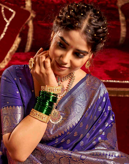 Navy Blue Silk Woven Banarasi Saree