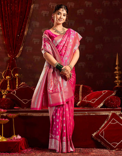 Dark Pink Silk Woven Banarasi Saree