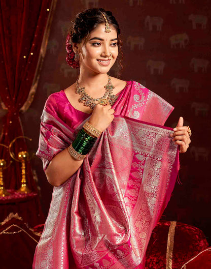 Dark Pink Silk Woven Banarasi Saree