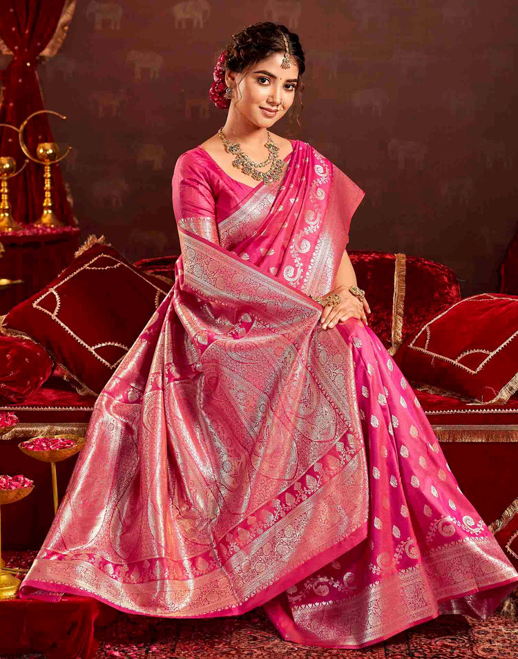 Dark Pink Silk Woven Banarasi Saree