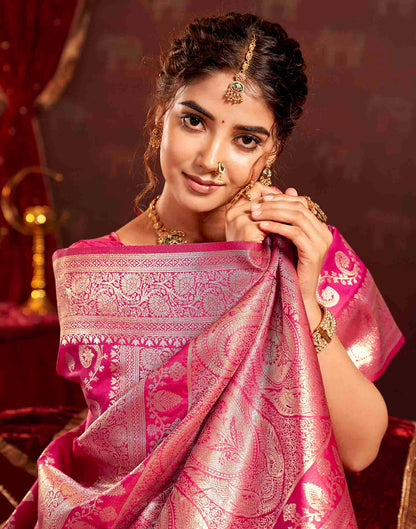 Dark Pink Silk Woven Banarasi Saree