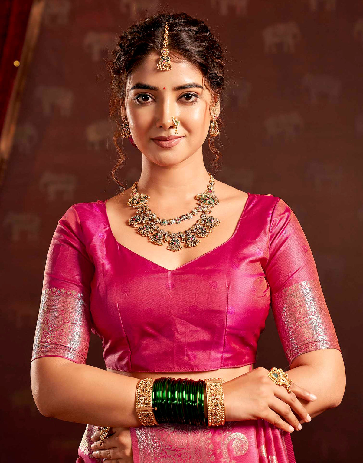 Dark Pink Silk Woven Banarasi Saree