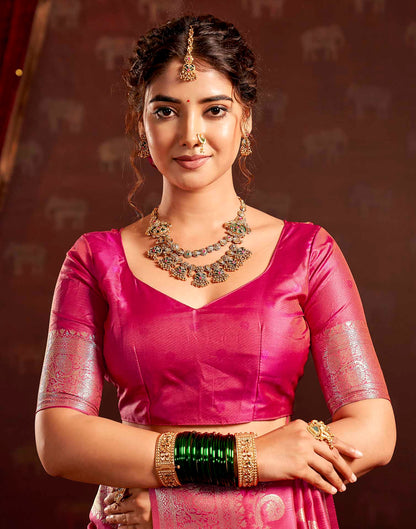 Dark Pink Silk Woven Banarasi Saree