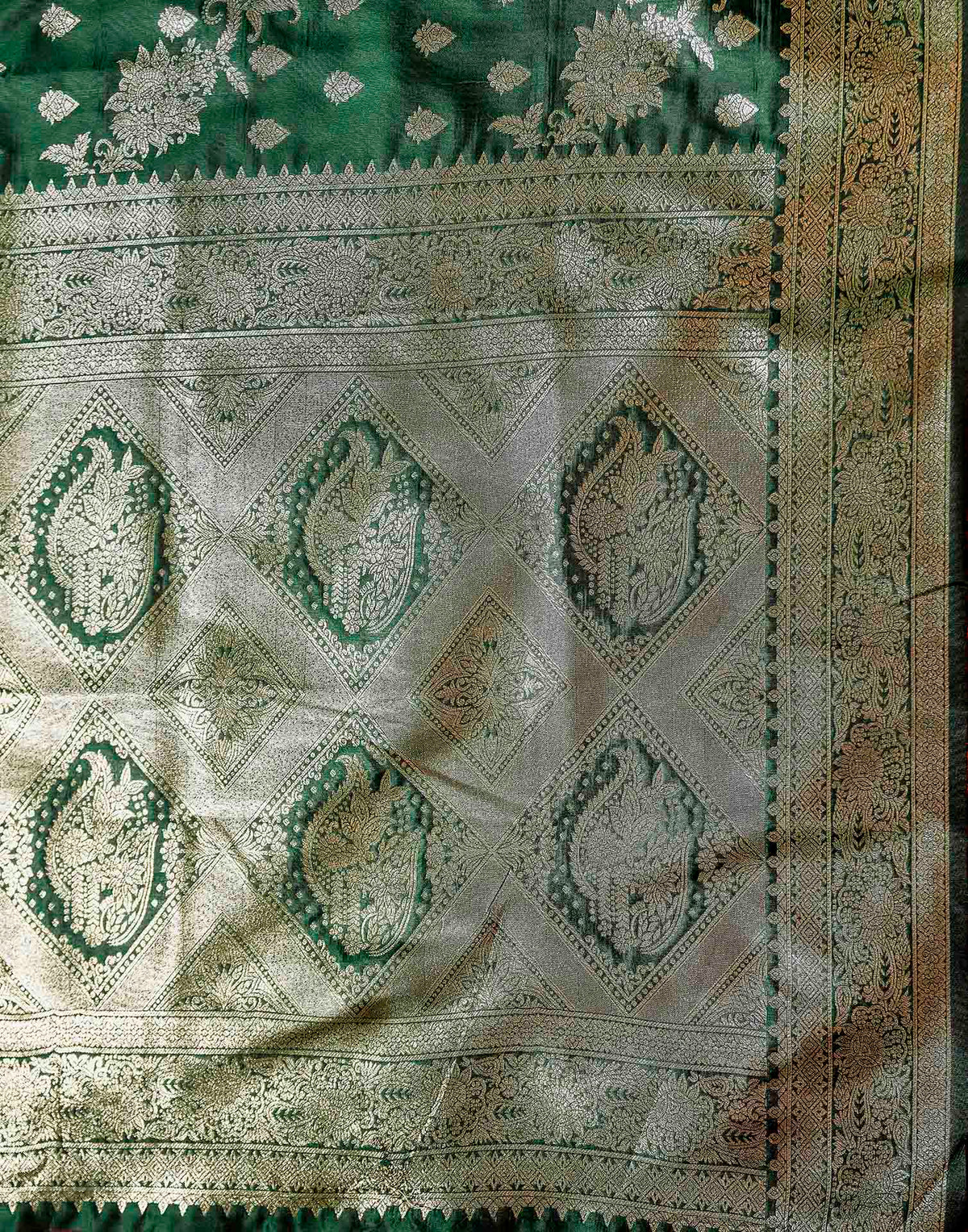 Dark Green Silk Woven Banarasi Saree