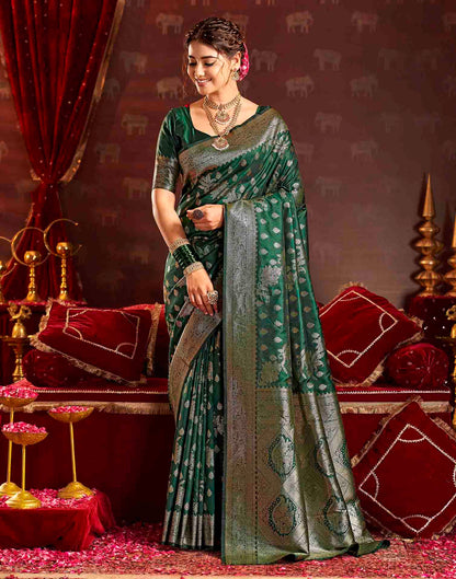 Dark Green Silk Woven Banarasi Saree
