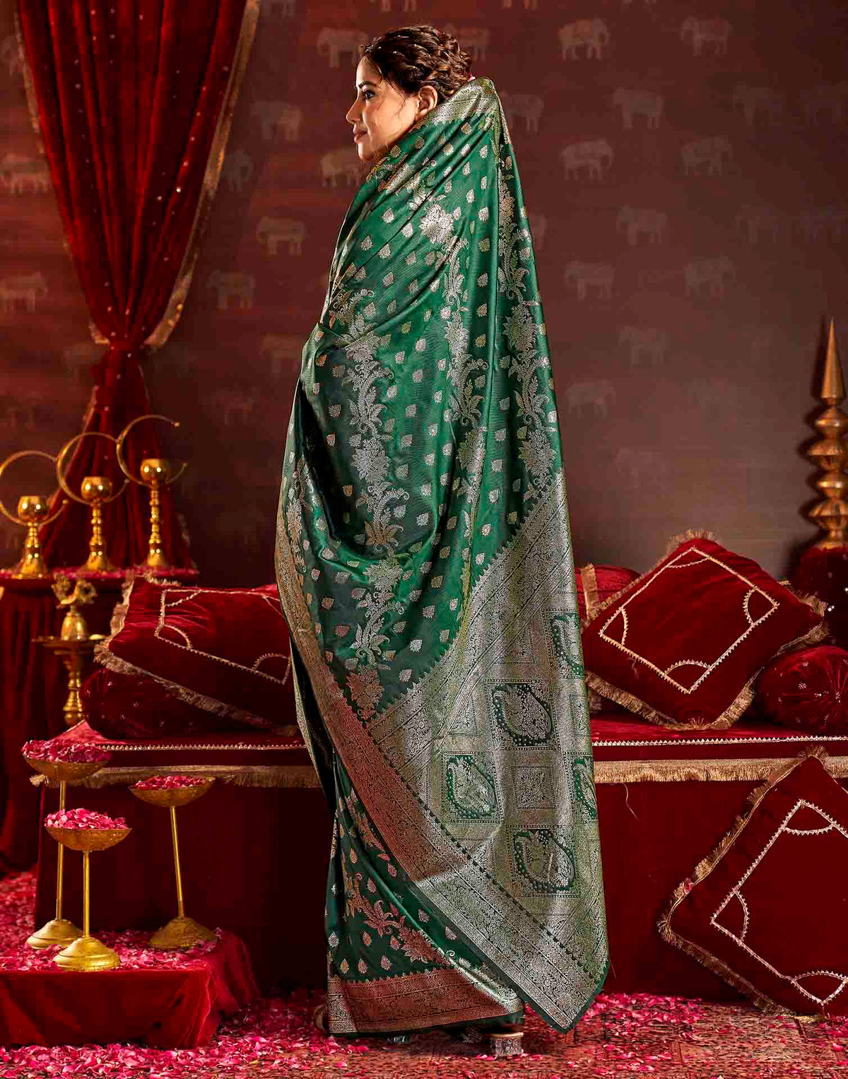 Dark Green Silk Woven Banarasi Saree