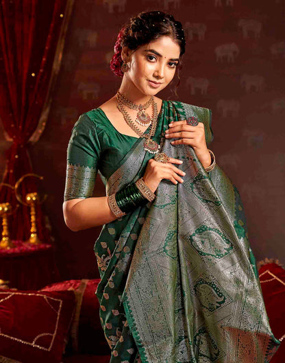 Dark Green Silk Woven Banarasi Saree