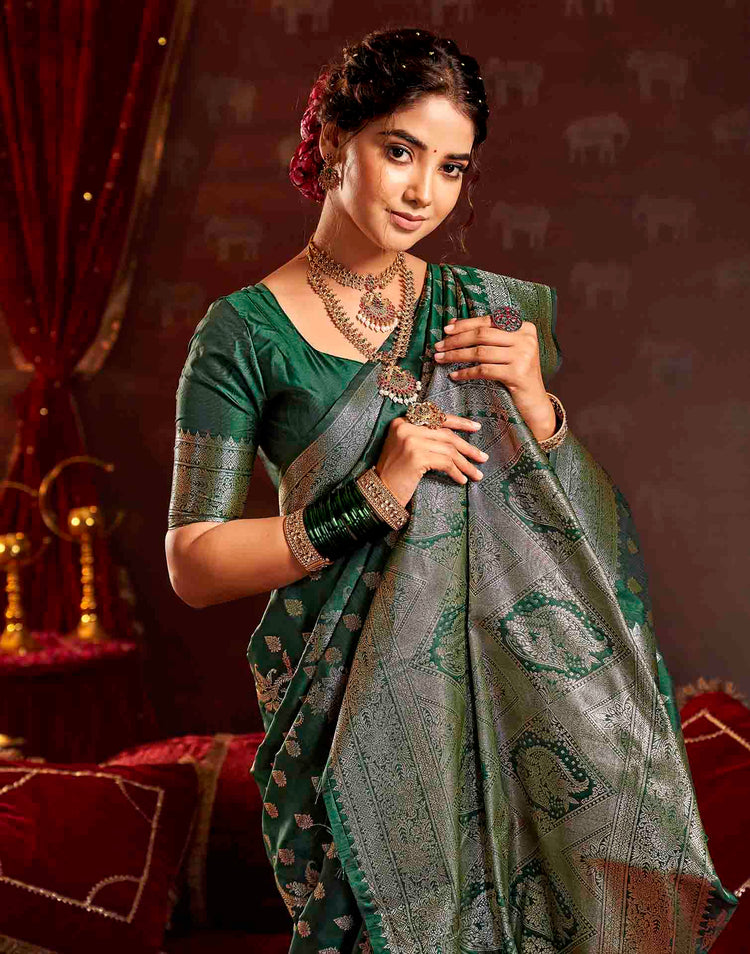 Dark Green Silk Woven Banarasi Saree