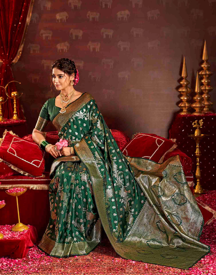 Dark Green Silk Woven Banarasi Saree