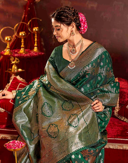 Dark Green Silk Woven Banarasi Saree
