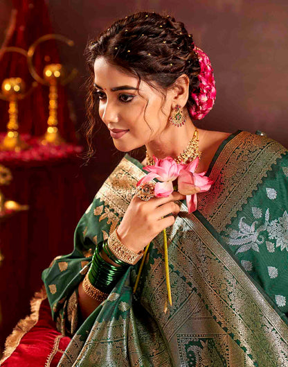 Dark Green Silk Woven Banarasi Saree
