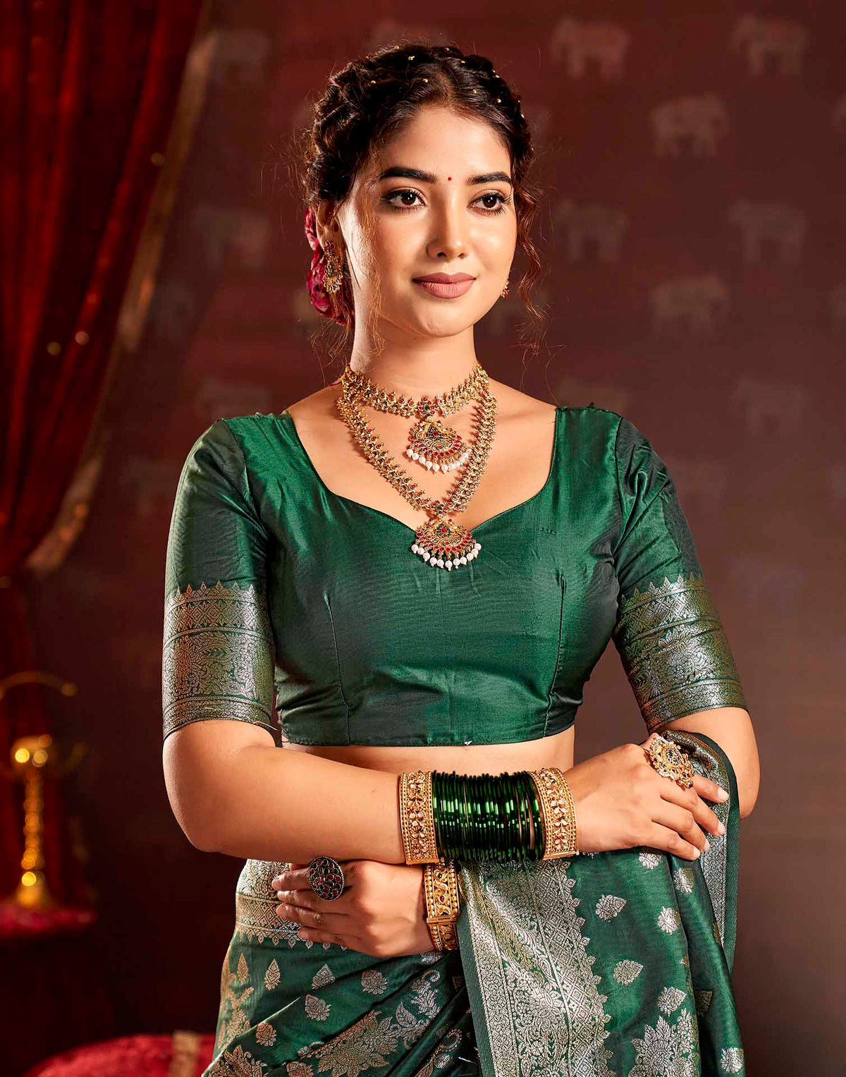 Dark Green Silk Woven Banarasi Saree