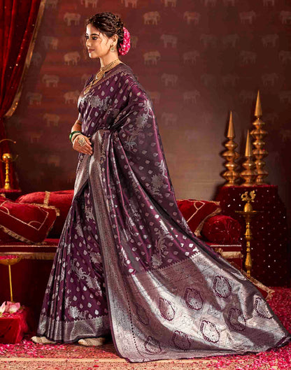 Wine Silk Woven Banarasi Saree