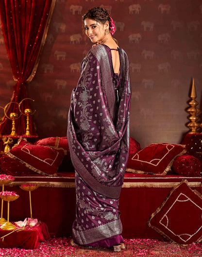 Wine Silk Woven Banarasi Saree