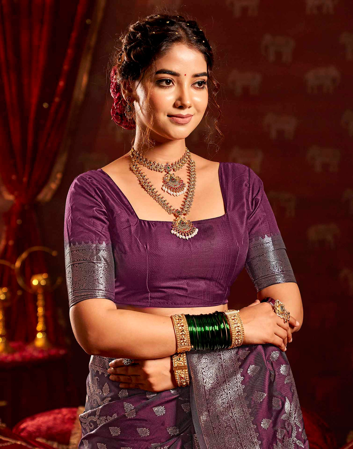 Wine Silk Woven Banarasi Saree