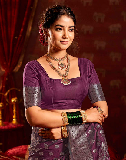 Wine Silk Woven Banarasi Saree
