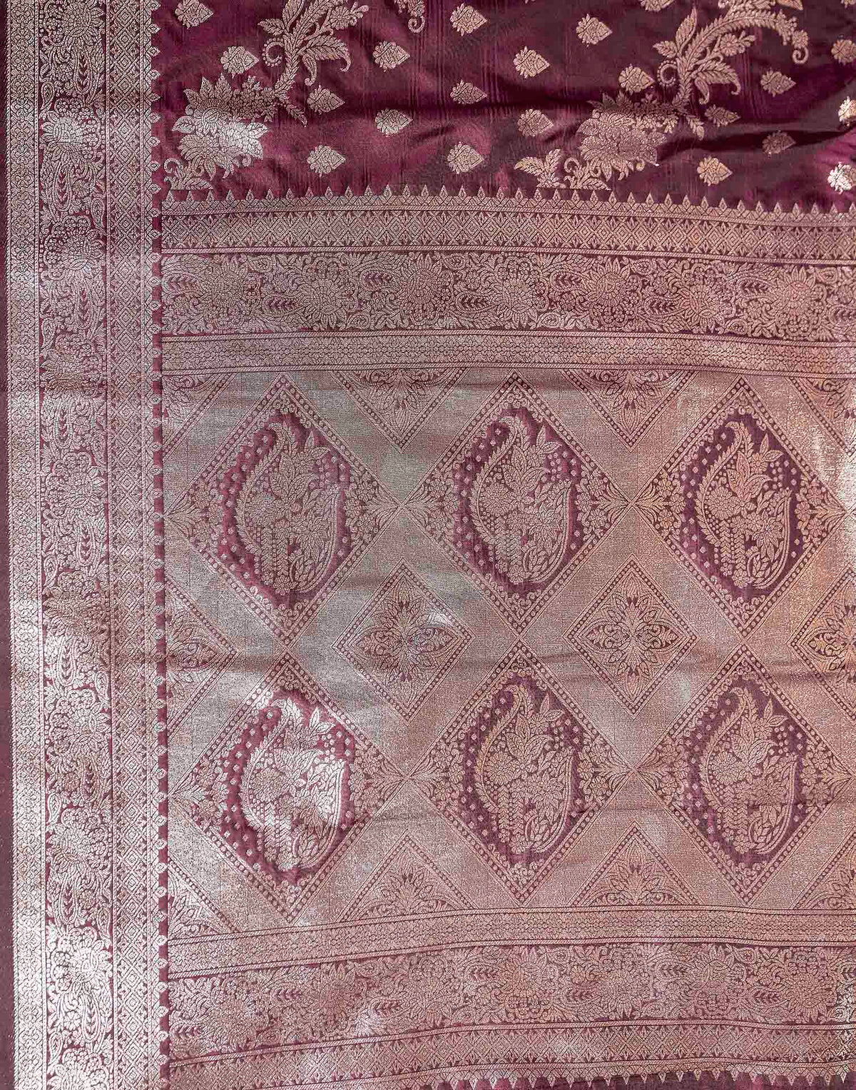 Wine Silk Woven Banarasi Saree