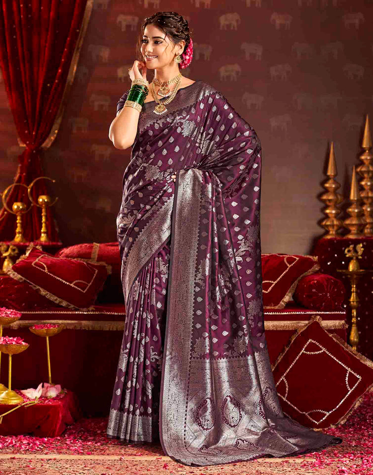 Wine Silk Woven Banarasi Saree