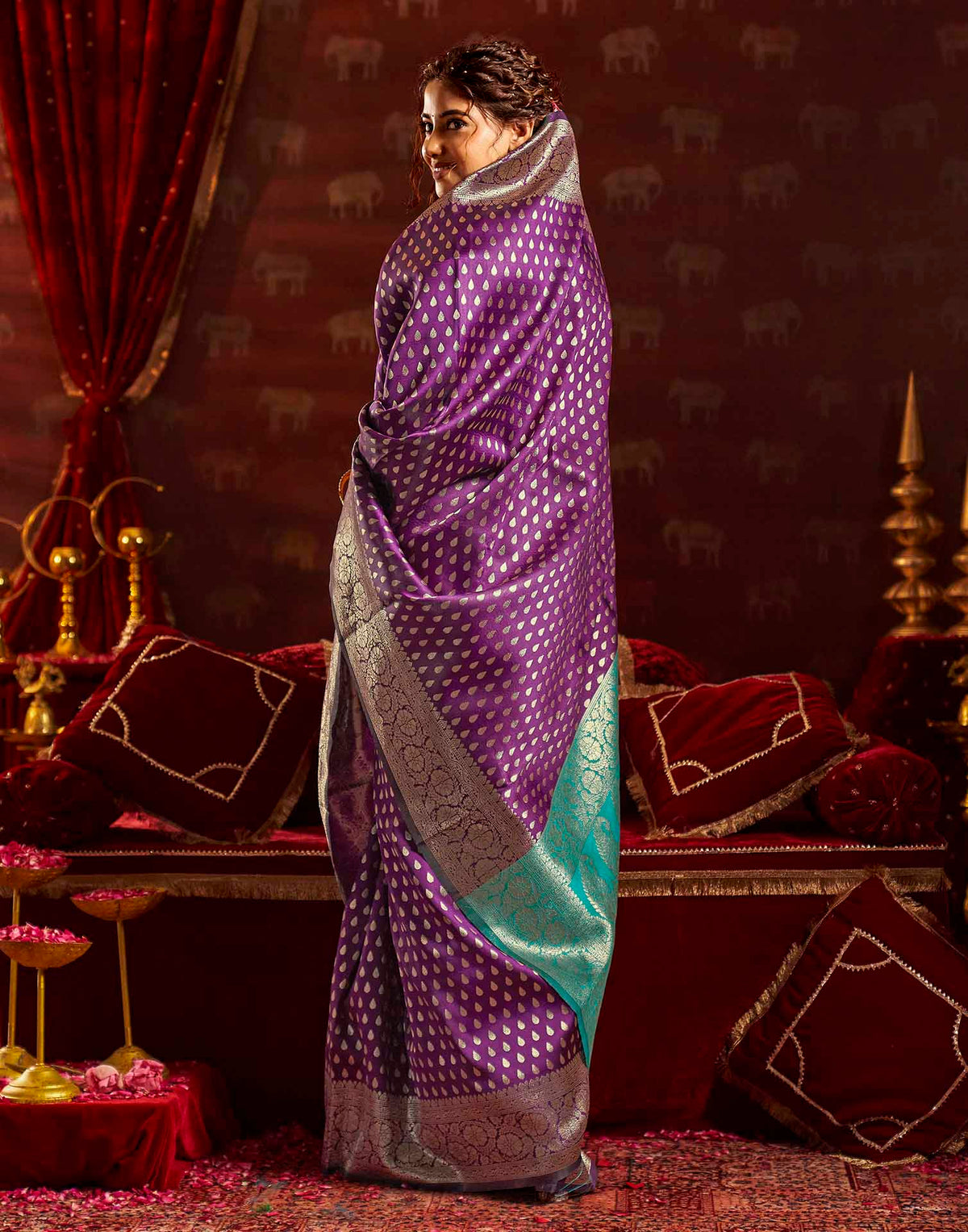 Wine Silk Woven Banarasi Saree