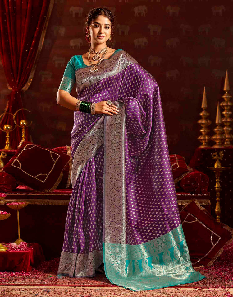 Wine Silk Woven Banarasi Saree