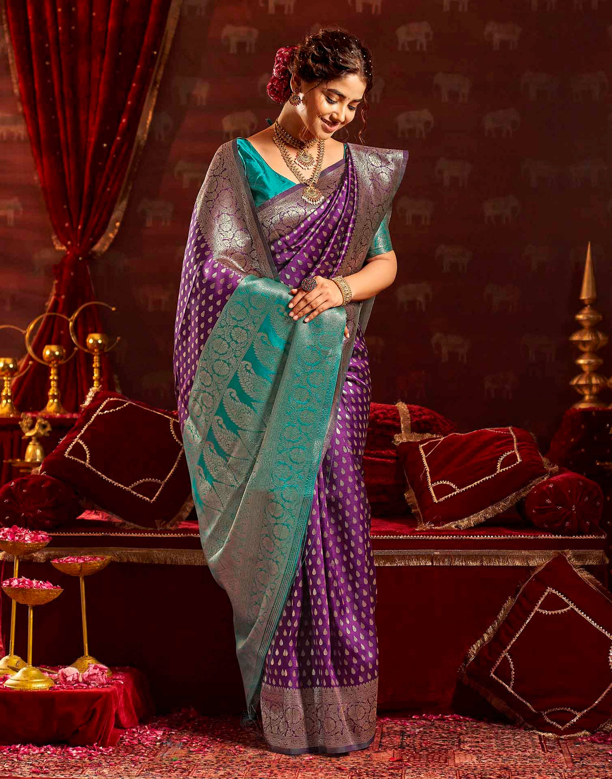 Wine Silk Woven Banarasi Saree