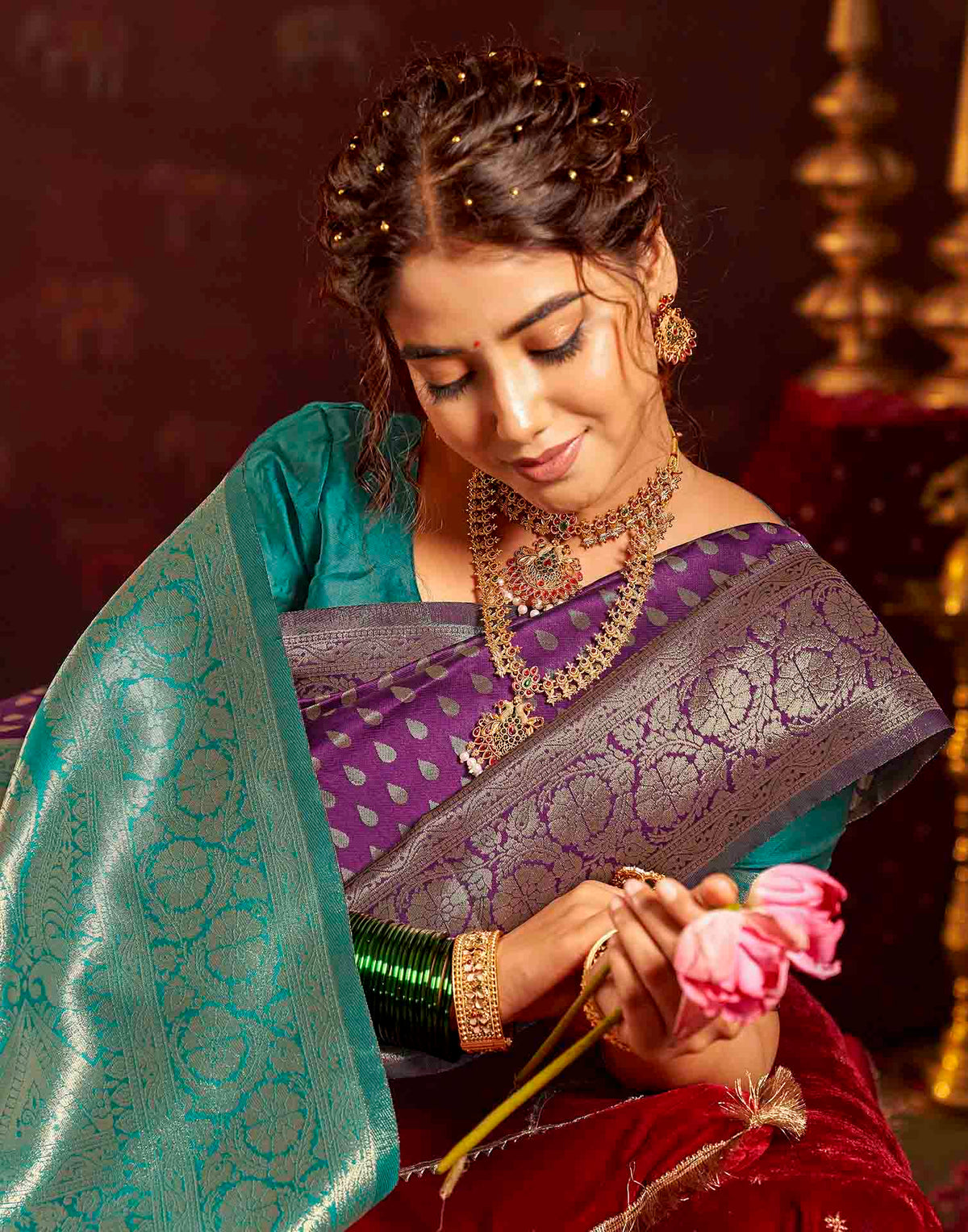 Wine Silk Woven Banarasi Saree