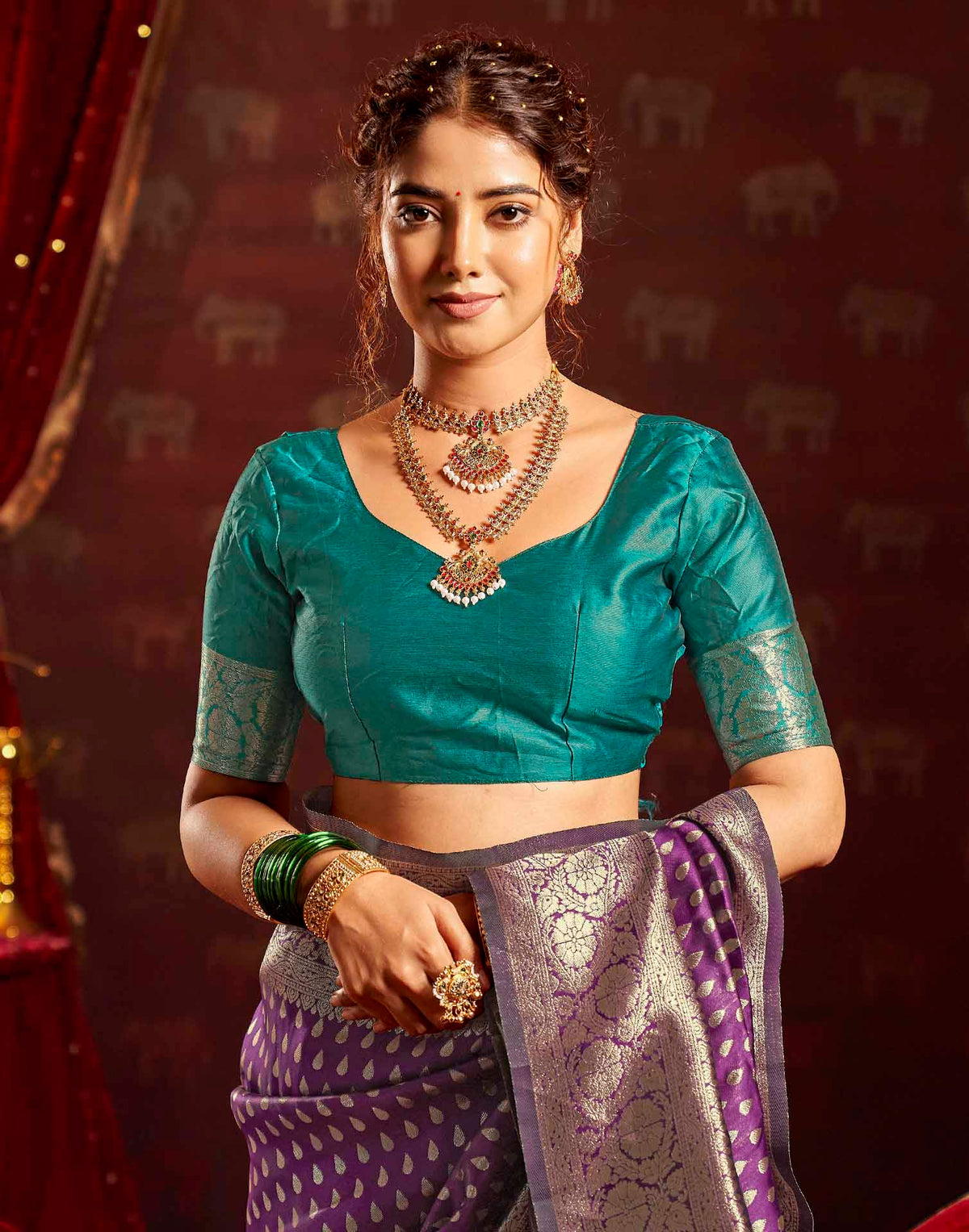 Wine Silk Woven Banarasi Saree