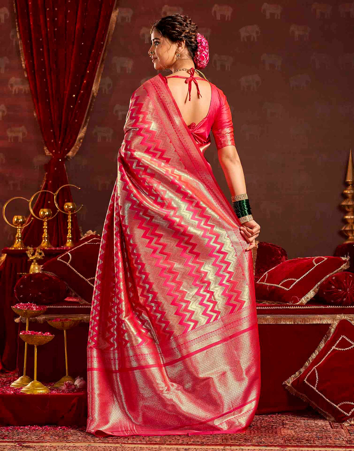 Dark Magenta Silk Woven Banarasi Saree