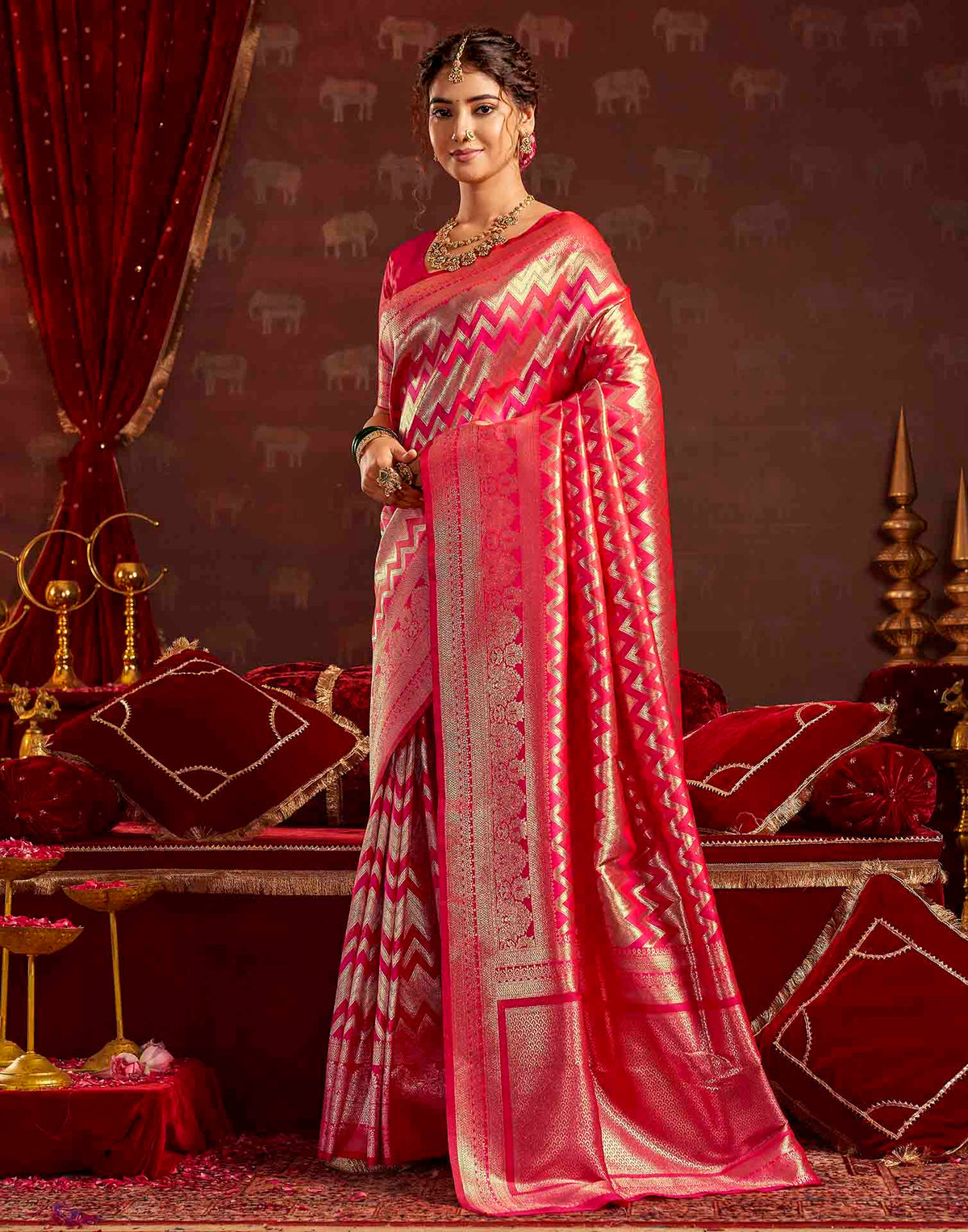 Dark Magenta Silk Woven Banarasi Saree