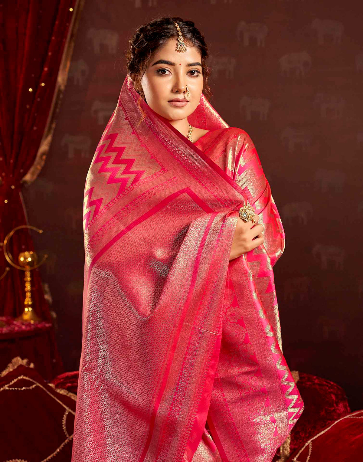 Dark Magenta Silk Woven Banarasi Saree