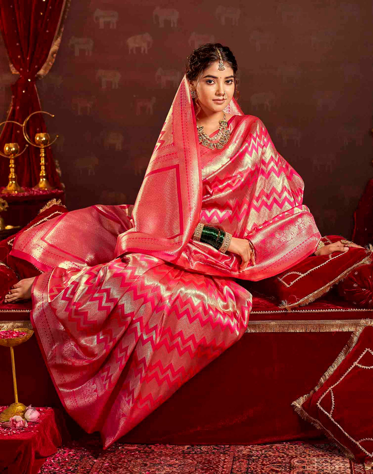 Dark Magenta Silk Woven Banarasi Saree