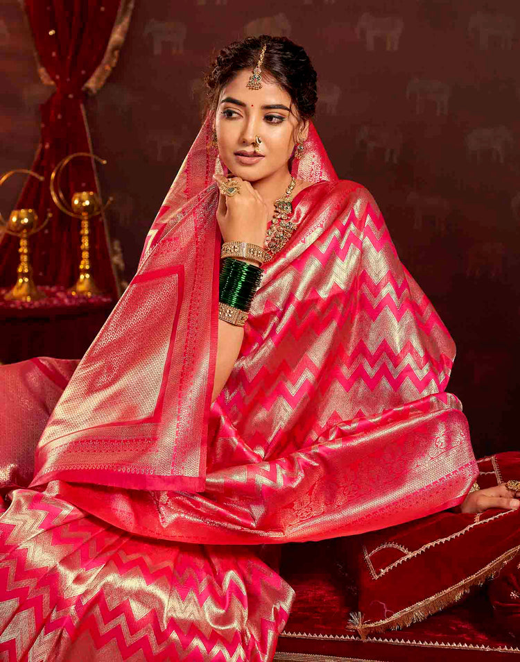 Dark Magenta Silk Woven Banarasi Saree