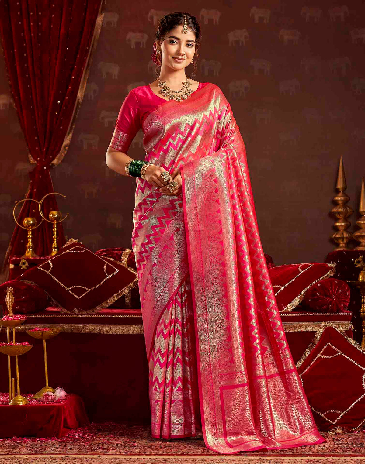 Dark Magenta Silk Woven Banarasi Saree