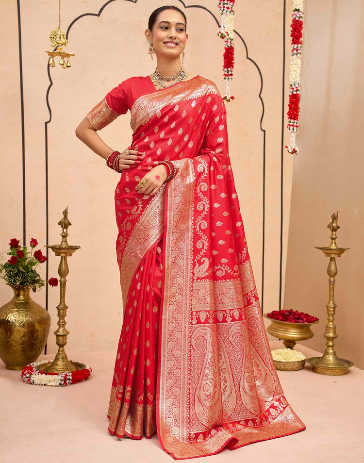 Dark Red Silk Woven Banarasi Saree