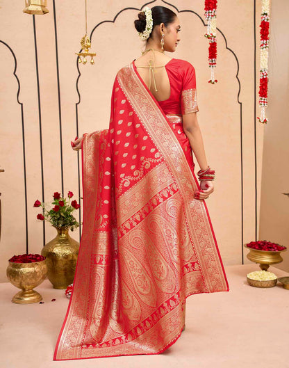 Dark Red Silk Woven Banarasi Saree