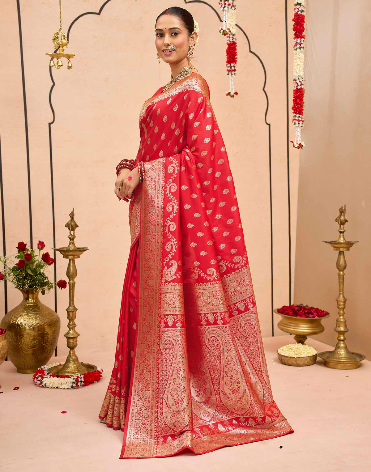Dark Red Silk Woven Banarasi Saree