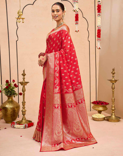 Dark Red Silk Woven Banarasi Saree