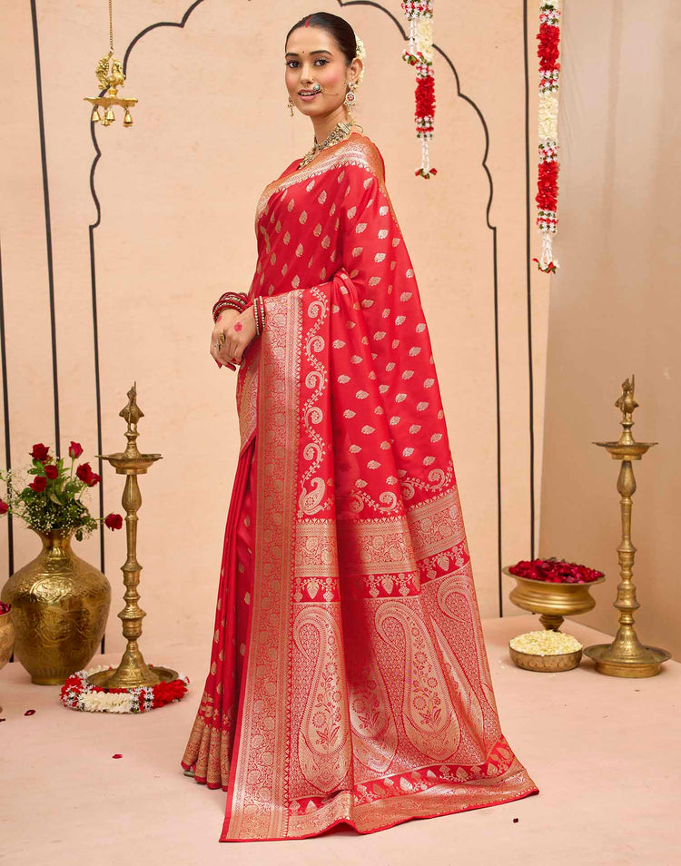 Dark Red Silk Woven Banarasi Saree