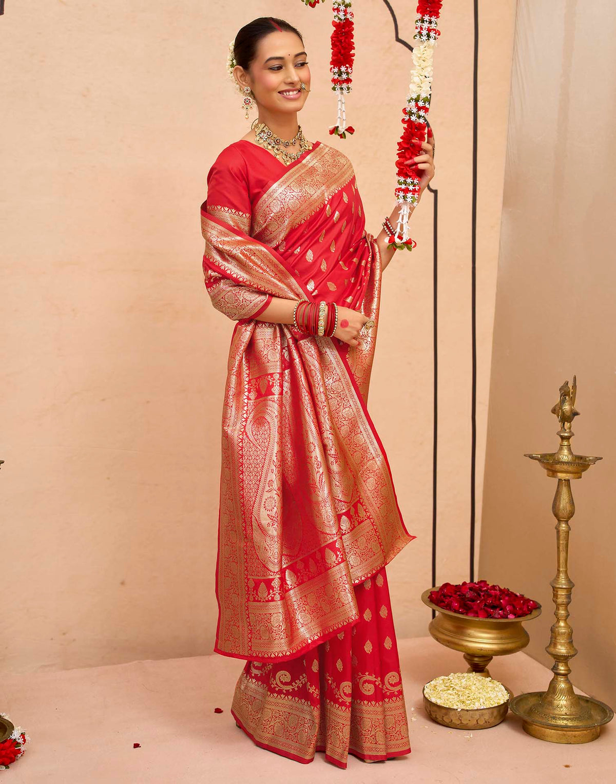 Dark Red Silk Woven Banarasi Saree