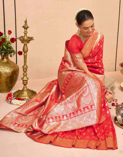 Dark Red Silk Woven Banarasi Saree