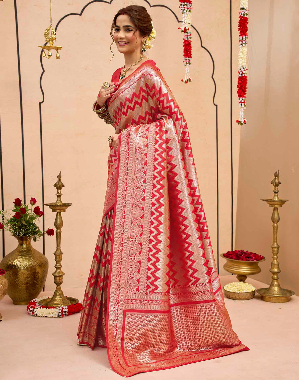 Dark Red Silk Woven Banarasi Saree