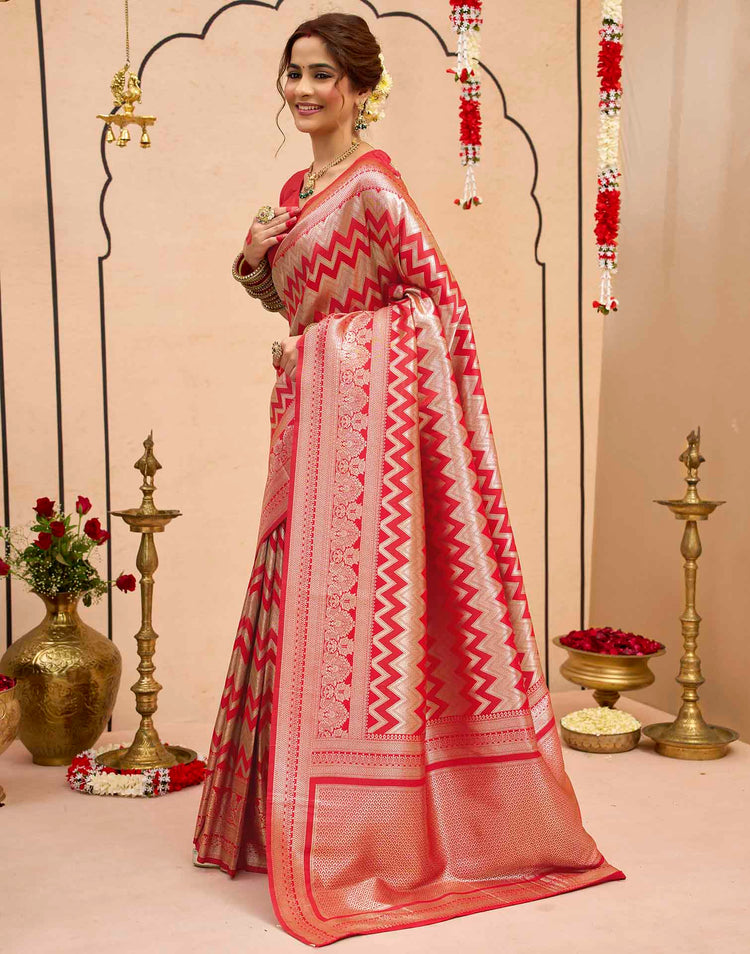 Dark Red Silk Woven Banarasi Saree