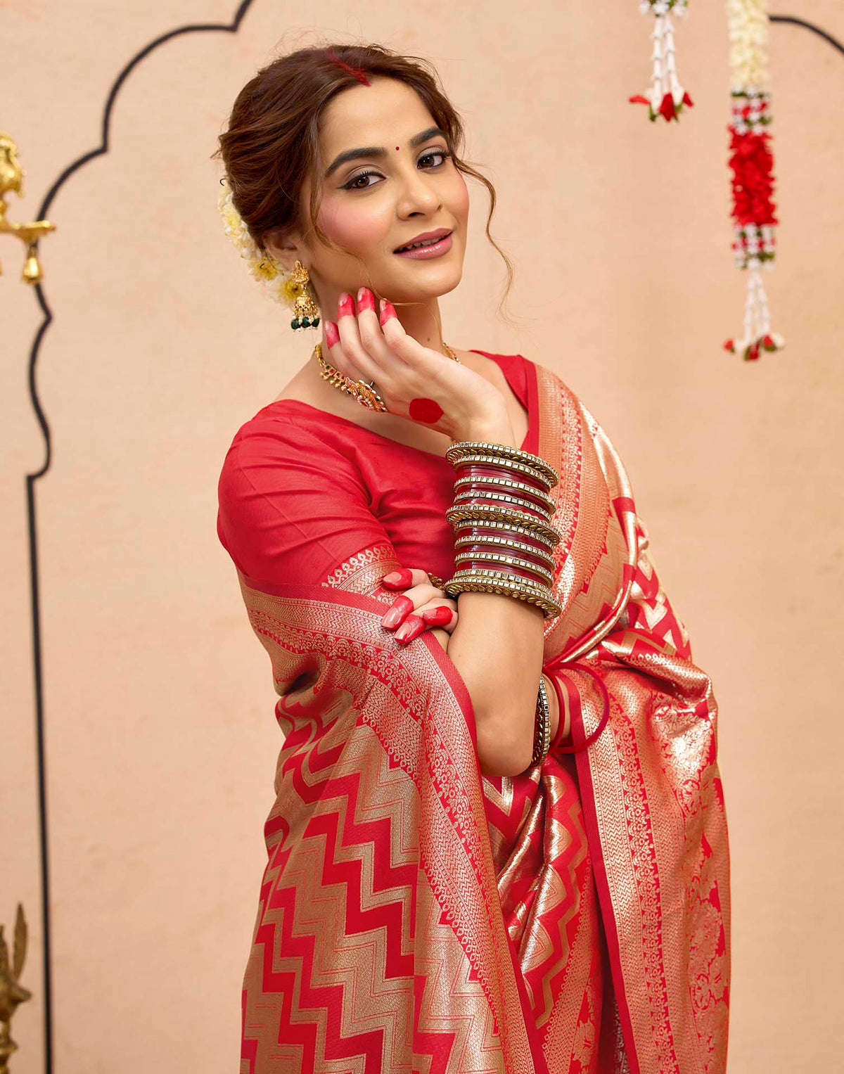 Dark Red Silk Woven Banarasi Saree