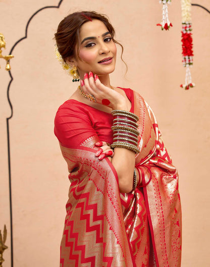 Dark Red Silk Woven Banarasi Saree