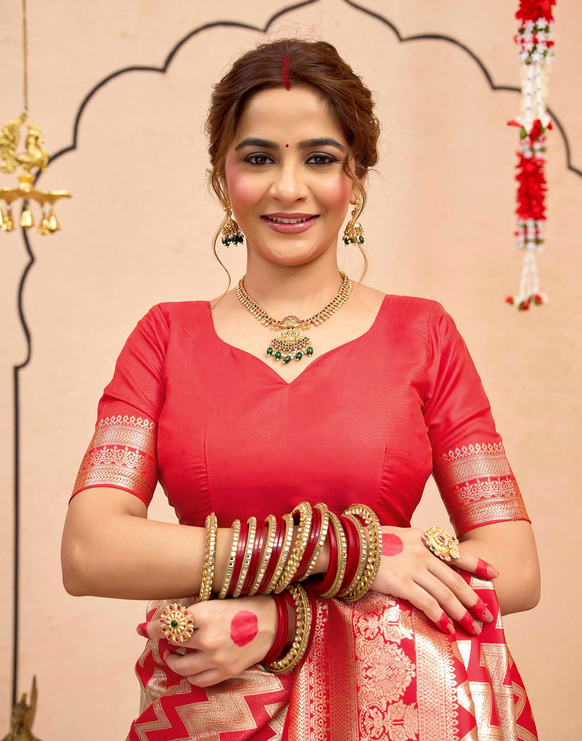 Dark Red Silk Woven Banarasi Saree