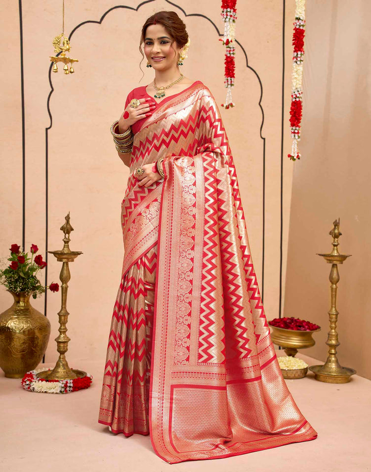 Dark Red Silk Woven Banarasi Saree